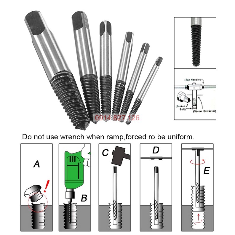 [FreeShip] Bộ tháo bu lông ốc vít gãy 6 cây (3-22mm) hãng Kapusi thương hiệu Nhật Bản, BH 12 tháng, Bộ nhổ ốc gãy