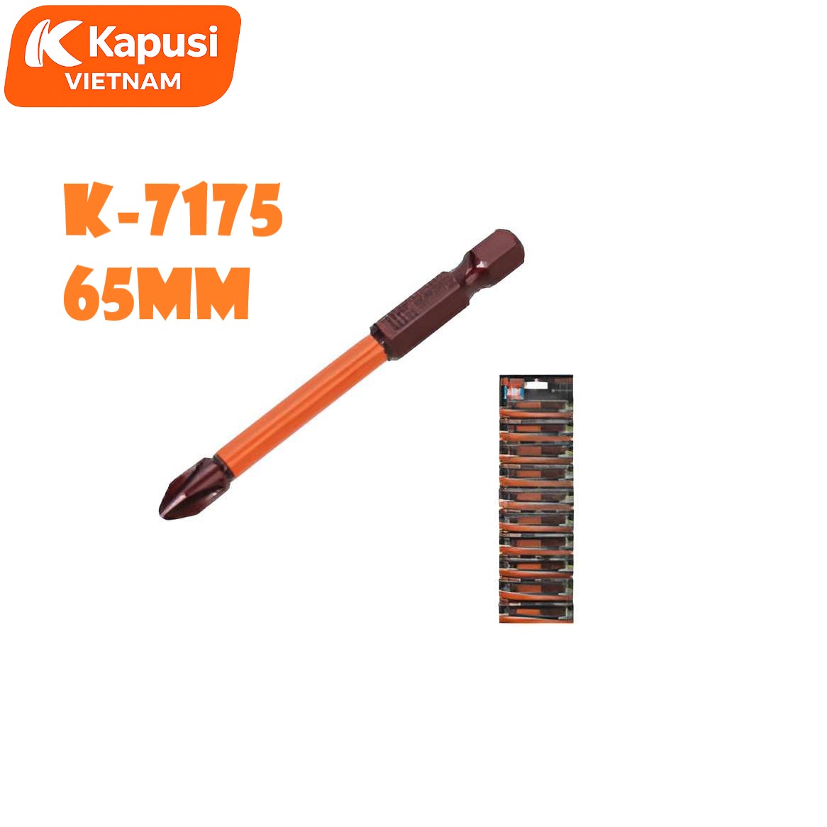 Mũi Bắt Vít 1 Đầu Cỡ 65mm Chân Lục Giác Kapusi K-7175 Thép S2 Nâu Cao Cấp Đầu Bốn Cạnh PH2 Chịu Lực Momen Xoắn Cao BH12T
