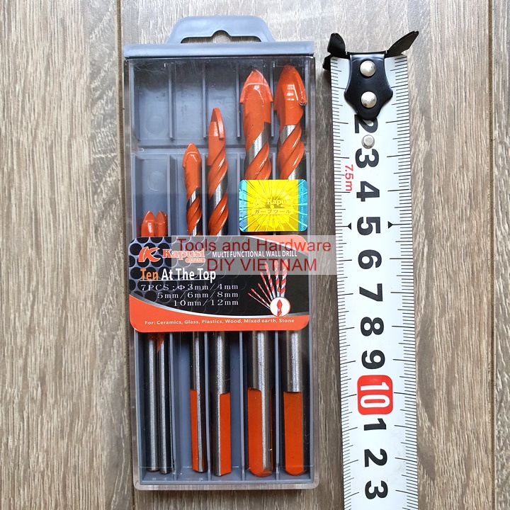 Hộp 7 mũi khoan đa năng Kapusi Nhật Bản các gồm các cỡ 3, 4, 5, 6, 8, 10, 12mm