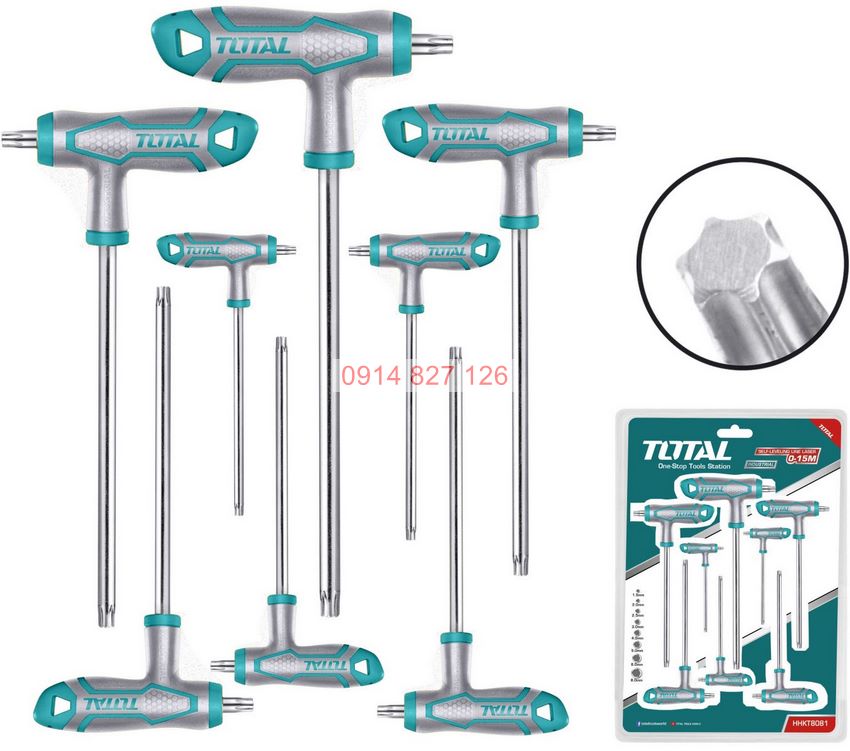 Bộ 8 chìa lục giác bông tay cầm chữ T TOTAL THHW8083 chịu nhiệt Lục giác Chất liệu Cr-V, mạ Crom