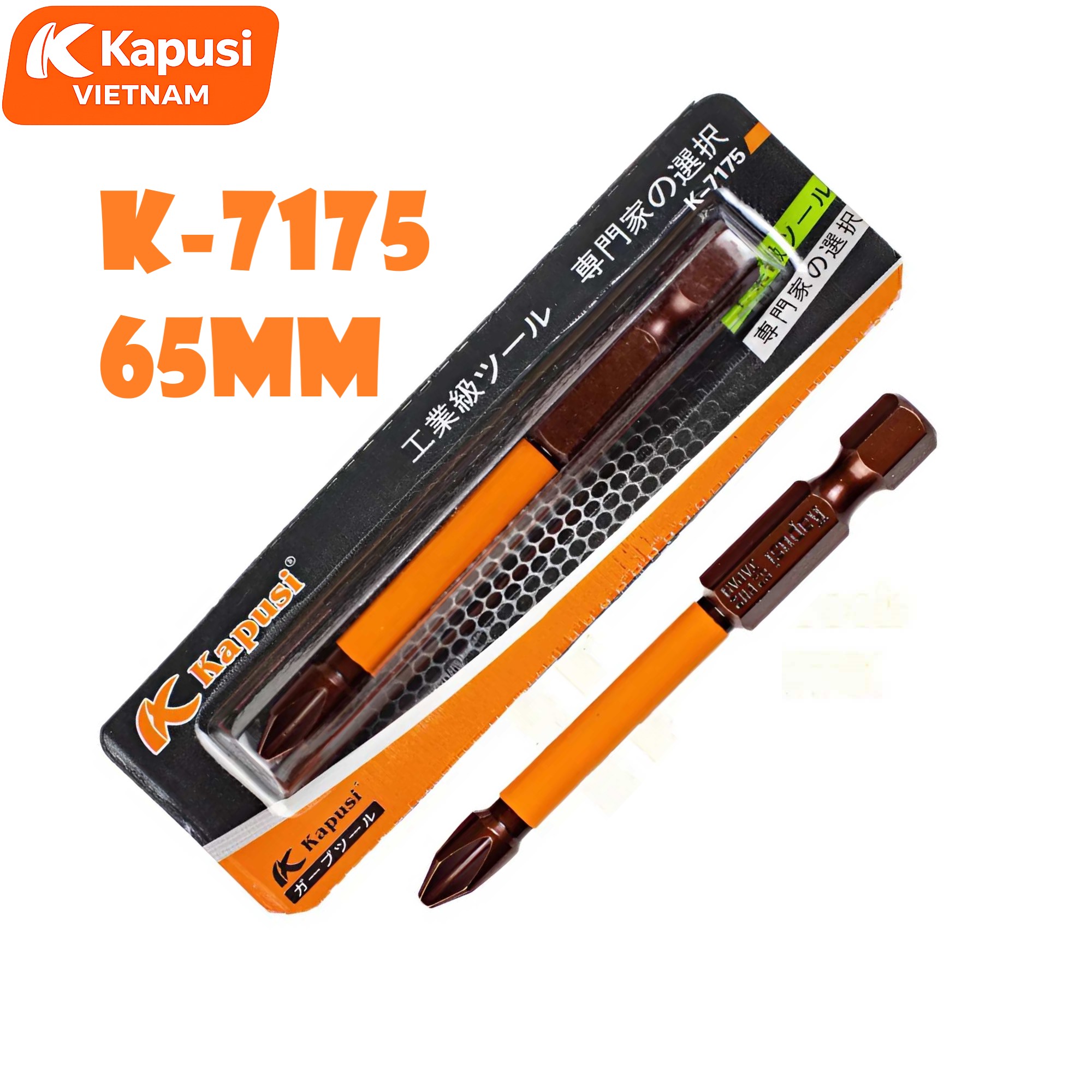 Mũi Bắt Vít 1 Đầu Cỡ 65mm Chân Lục Giác Kapusi K-7175 Thép S2 Nâu Cao Cấp Đầu Bốn Cạnh PH2 Chịu Lực Momen Xoắn Cao BH12T