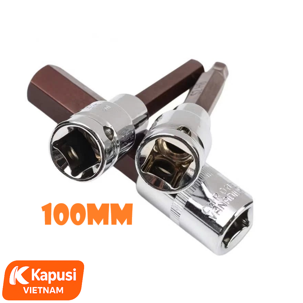 Đầu Tuýp Lục Giác 1/2 Inch Kapusi Dài 100mm (H4-H14) - Thép S2 Siêu Cứng - Chuyên Trị Bu Lông Hốc Sâu - Không Tòe Đầu