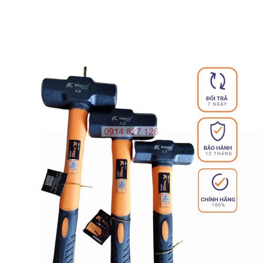 Búa tạ lục giác 2 đầu KAPUSI cỡ 2.7-3.6-4.6kg (K-9574, K-9576, K-9578)