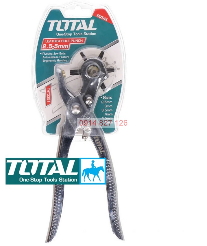 Kìm bấm lỗ TOTAL THT3351 kềm đục lỗ, 0.3kg, hỗ trợ bấm lỗ tròn, lỗ dẹt và lỗ hình oval, bầu dục