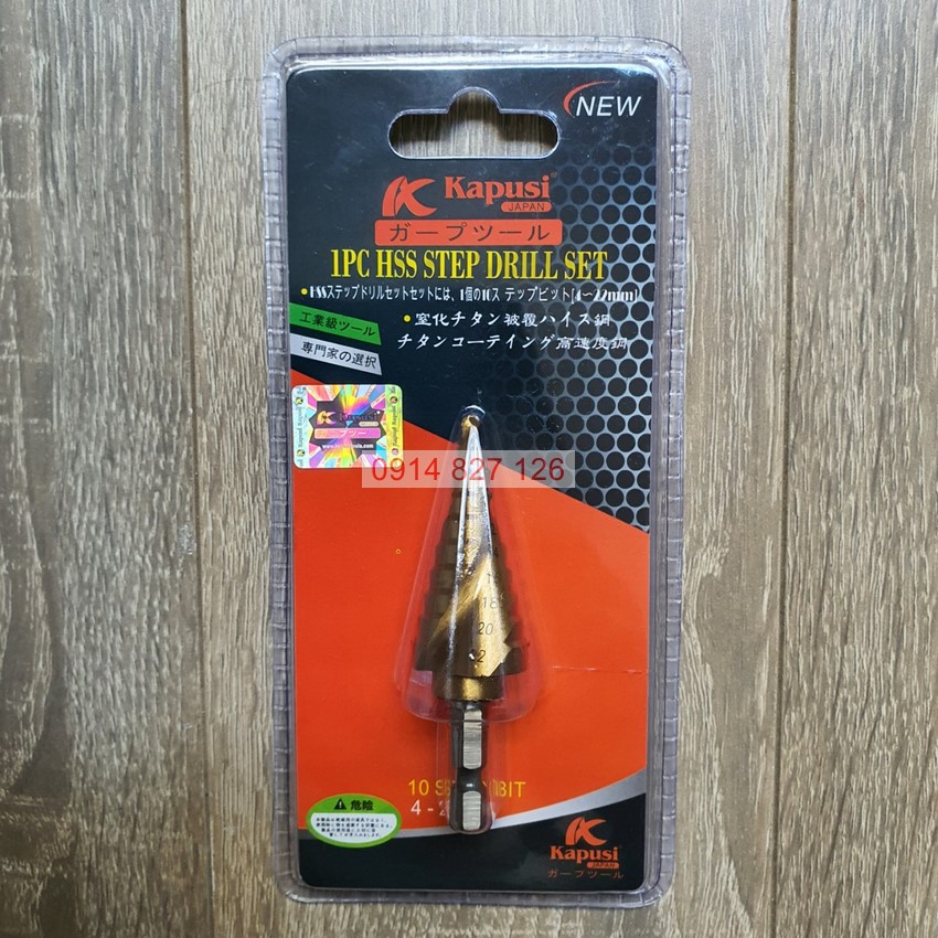 Mũi khoan tháp xoắn chân lục giác KAPUSI cỡ 4-12mm 4-22mm 4-32mm, thép HSS4241 titanium, Bh 12 tháng diy-vietnam
