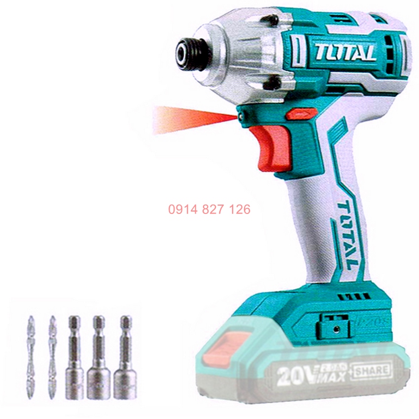Máy siết mở vít dùng pin TOTAL TIRLI20030 điện thế 20V đầu lục giác 1/4 mô men quay tối đa 170NM, Bh 6 tháng diy-vietnam