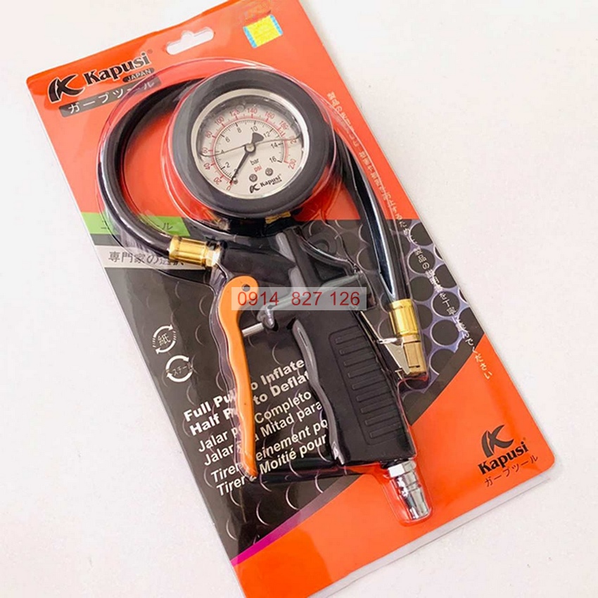 Đồng hồ bơm đo áp suất lốp đầu kẹp mặt ngâm dầu KAPUSI Nhật Bản áp suất 7 bar-100psi. Bh 12 thángdiy-vietnam