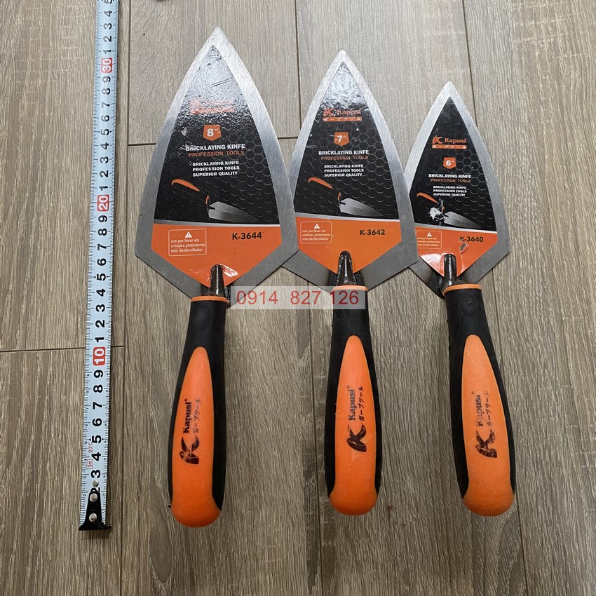 Bay lát gạch đầu nhọn K-3640, K-3642, K-3644 cỡ 6,7,8 inch Kapusi, tay cầm nhựa dùng làm phẳng bề mặt