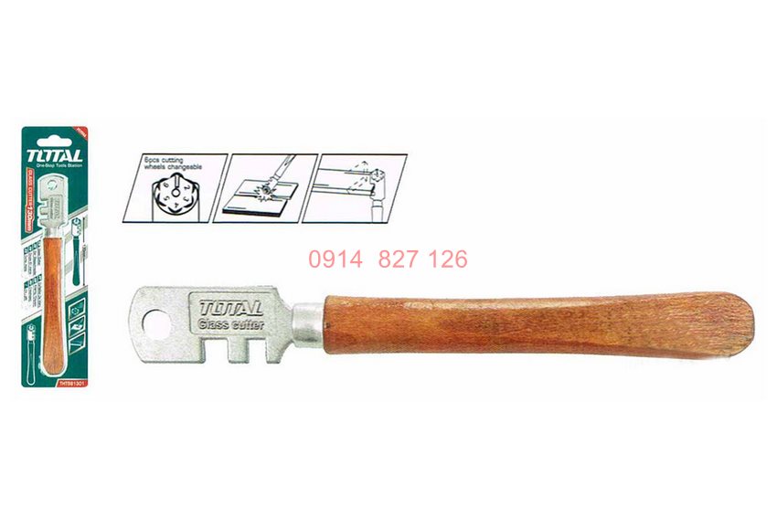 Dao cắt kính TOTAL THT561301 130mm, cán gỗ, lưỡi làm từ kim cương và kim loại khác