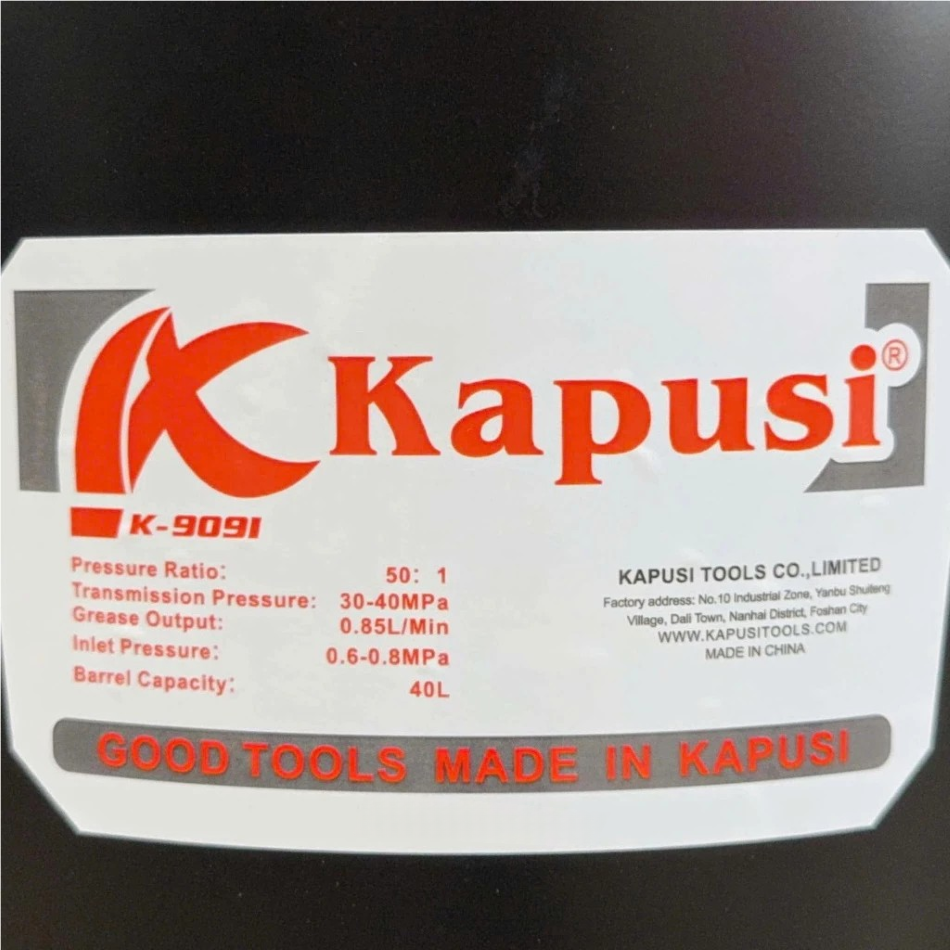 Máy Bơm Mỡ Khí Nén 40L Kapusi K-9091 - Thùng Bơm Mỡ Bằng Hơi Công Nghiệp Thép Dày Sơn Tĩnh Điện Chống Gỉ, BH 12 tháng