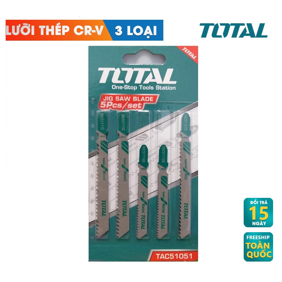 Bộ 5 lưỡi cưa lọng TOTAL TAC51051 chất liệu hợp kim siêu bền, dễ dàng cắt kim loại