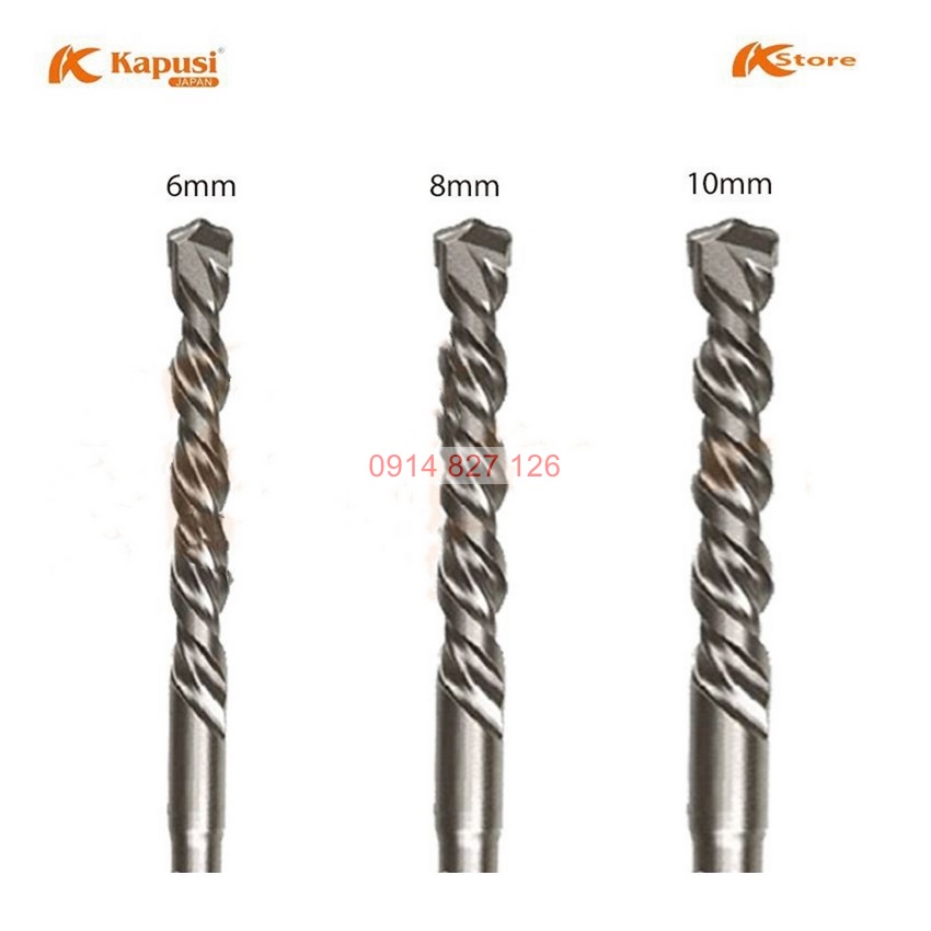 Mũi khoan bê tông 4 cạnh KAPUSI Nhật Bản chiều dài 110mm-160mm, phi từ 6-16mm