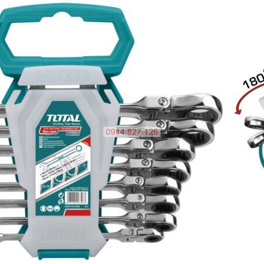 Bộ cờ lê vòng miệng tự động 8 chi tiết TOTAL THT102RK586 size 8-19mm