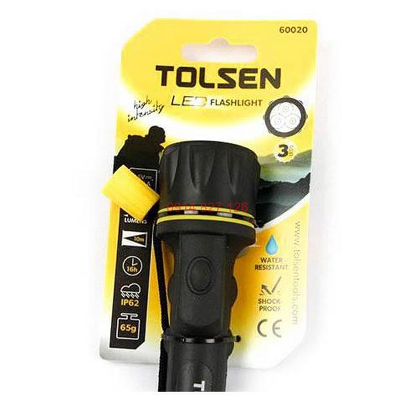 Đèn pin hãng Tolsen 60020, 3 bóng LED chiếu sáng được liên tục trong 16 giờ