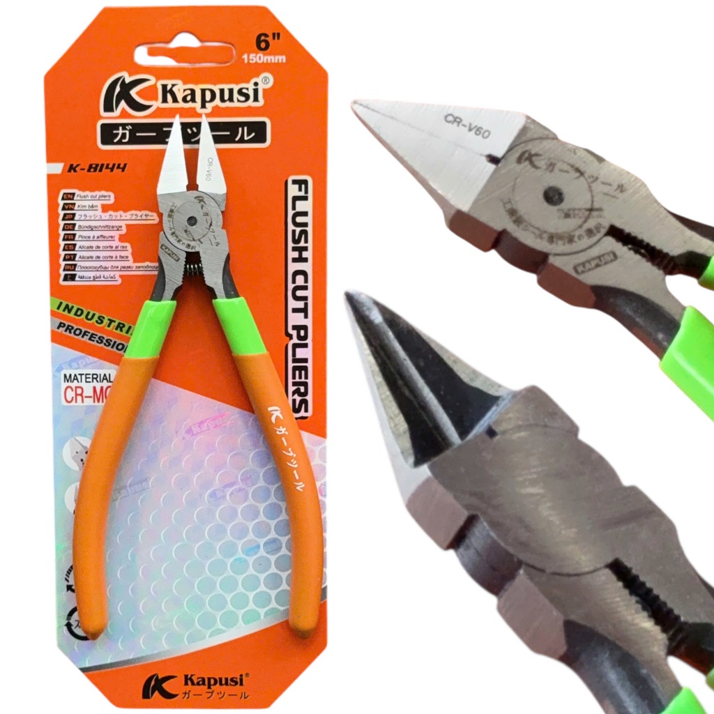 Kìm Cắt Góc Nghiêng 6 Inch Kapusi K-8144 – Cắt Sát Mép Không Ba Via, Thép CR-V60, Lưỡi Sắc, Nhỏ Gọn Dễ Dùng, BH 12 tháng