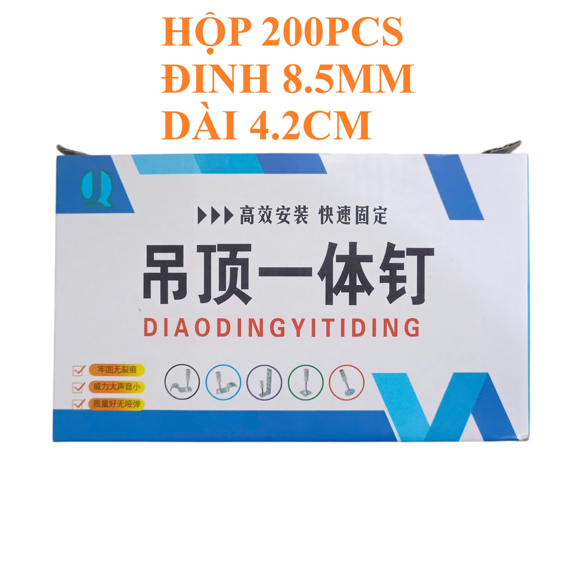 Hộp 200 Đinh Bắn Ty Thẳng đầu nòng 8.5mm, chiều dài 3.2cm hoặc 4.2cm Kapusi – Bắn Xuyên Thép, Bê Tông, Tường Gạch,...