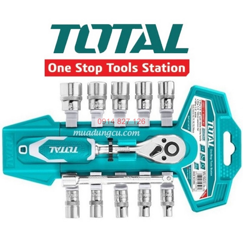 Bộ cần siết 2 chiều kèm 12 socket TOTAL THT14114126 1/4inch thép CrV chất lượng cao 50BV30