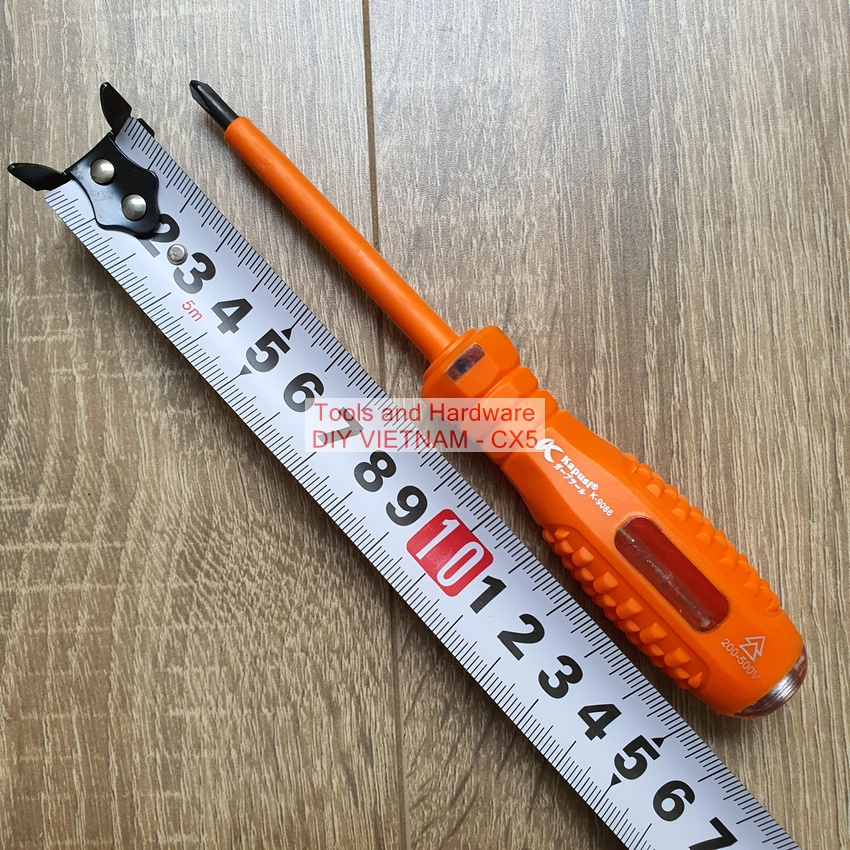 Bút thử điện cao cấp hãng Kapusi K-9086 đã kiểm định chất lượng, đầu dẹt, thân bọc cao su cách điện