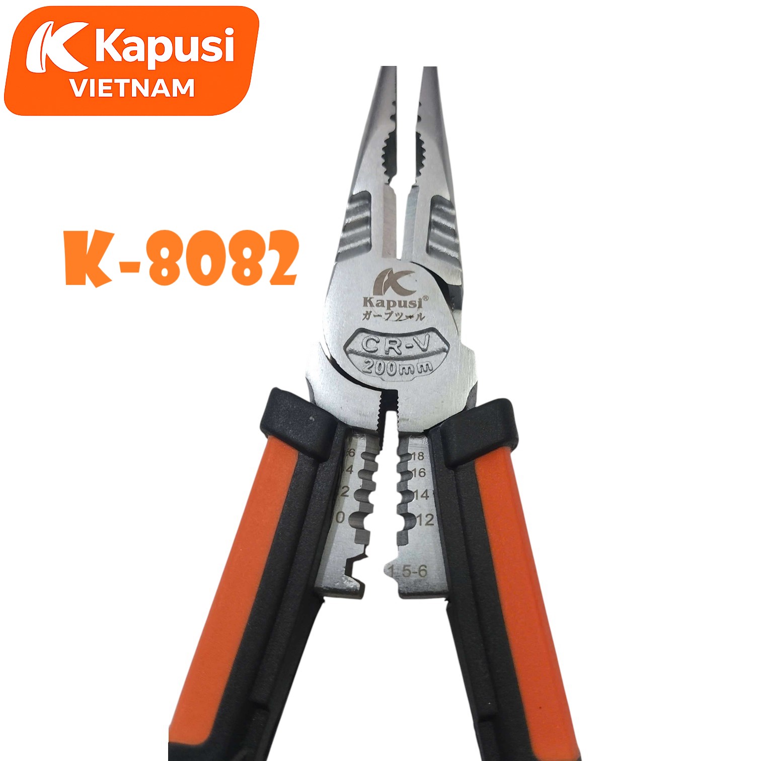Kềm Nhọn Đa Năng Kapusi K-8082 - Kìm Mỏ Nhọn Cắt Tuốt Dây Thép CR-V 8 Inch Cao Cấp, BH 12 tháng