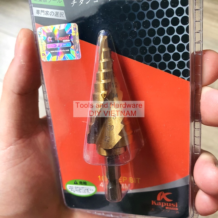 Bộ 3 Mũi khoan tháp rãnh xoăn KAPUSI K-3240 chất liệu titanium các cỡ từ 4-12, 4-22, 4-32mm