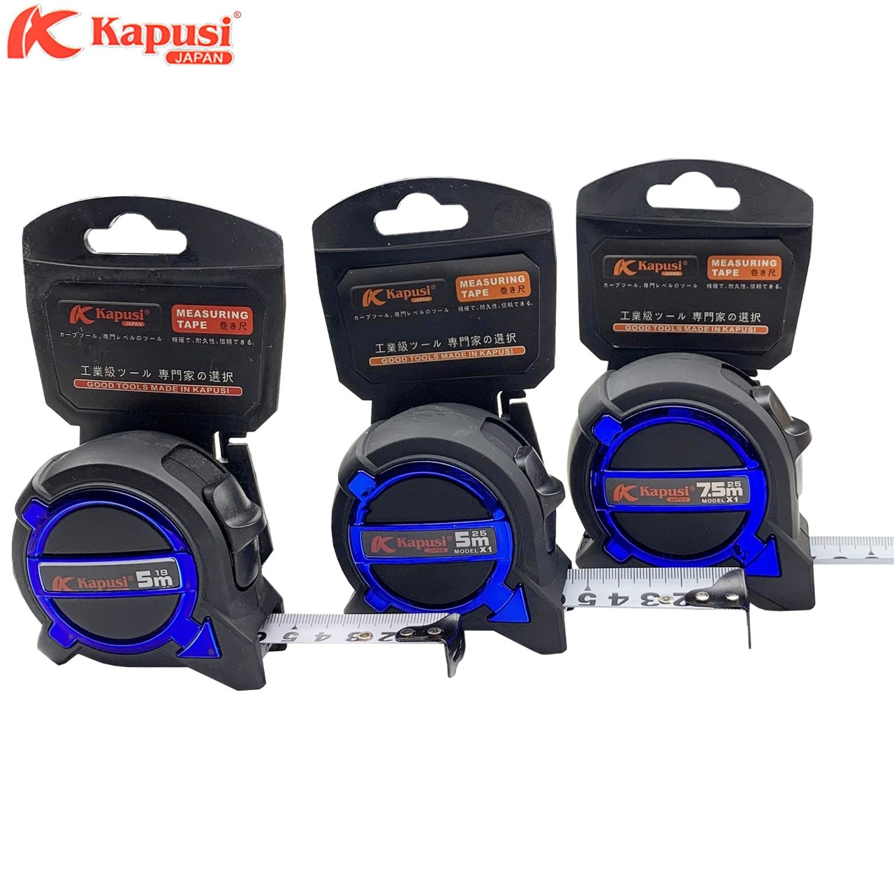 Thước rút hệ mét KAPUSI chống va đập, nền trắng, chống xước 3-5-7.5m (K-2663, K-2664, K-2665, K-2666)