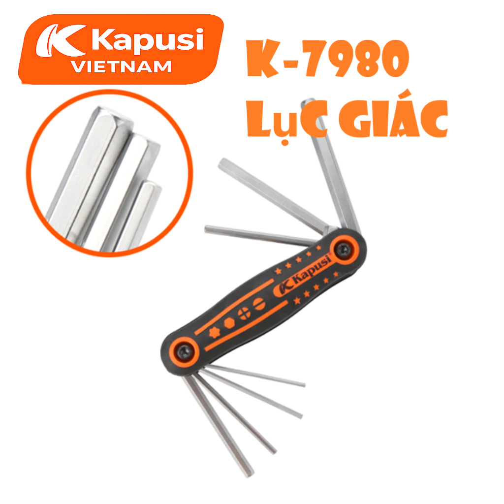 Bộ Lục Giác Xếp Hệ Mét 1.5-8mm Kapusi K-7980 - Dụng Cụ Vặn Lục Giác Đa Năng Thân Bọc Cao Su Chống Trượt Cao Cấp, BH 12T
