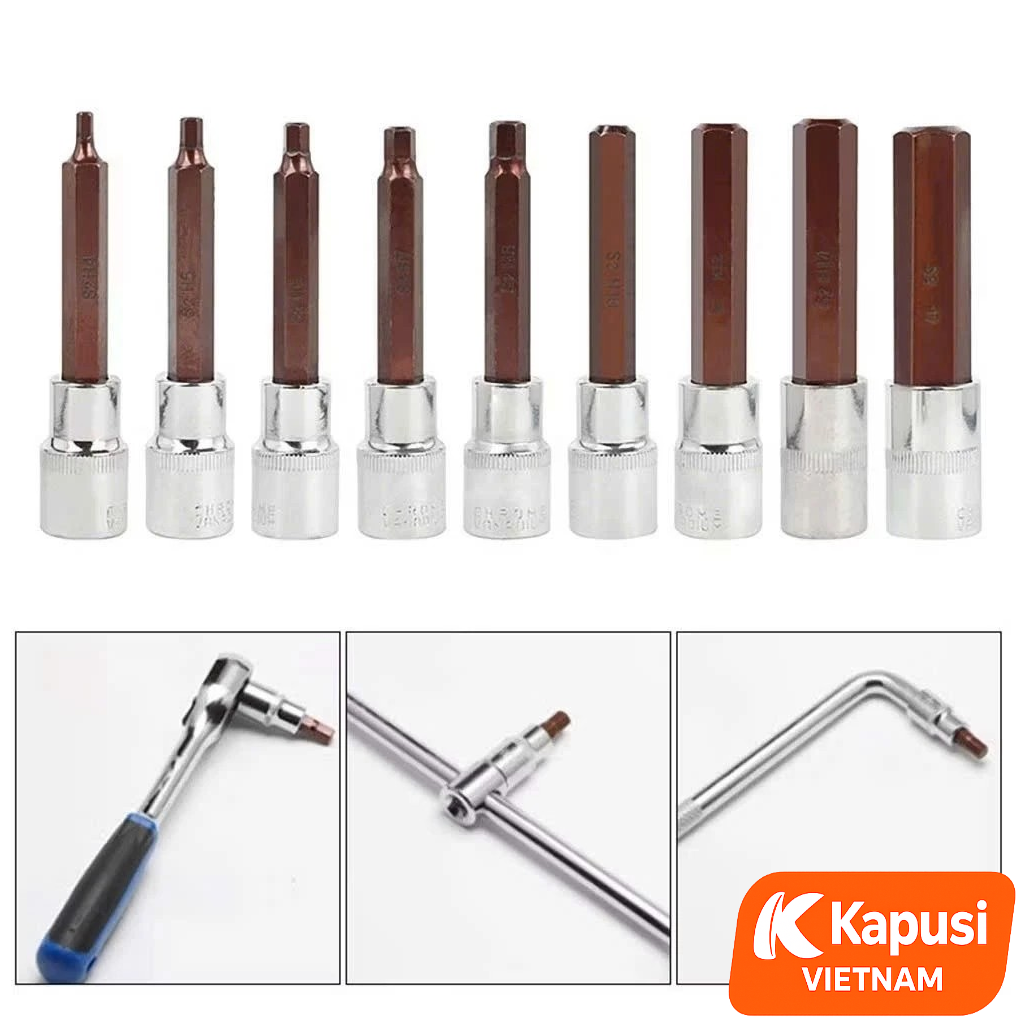 Đầu Tuýp Lục Giác 1/2 Inch Kapusi Dài 55mm - Thép S2 Cao Cấp - Chuẩn Công Nghiệp ANSI/DIN
