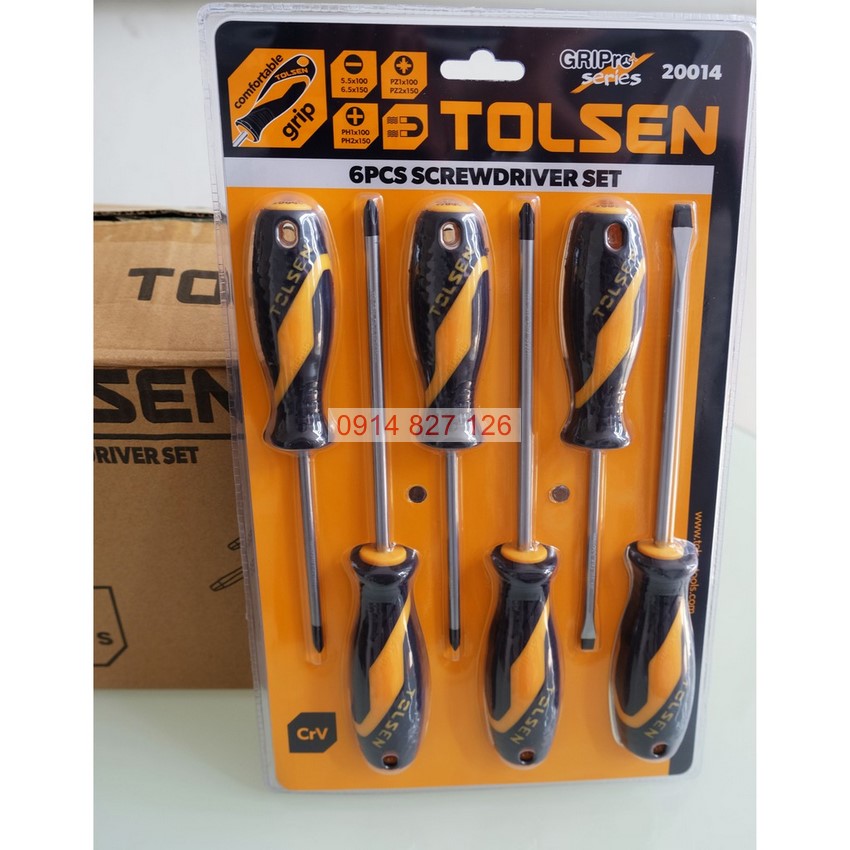Bộ tua vít cầm tay 6 chi tiết TOLSEN 20014, 4 vít bake và 2 vít đầu dẹp, thép cr-v