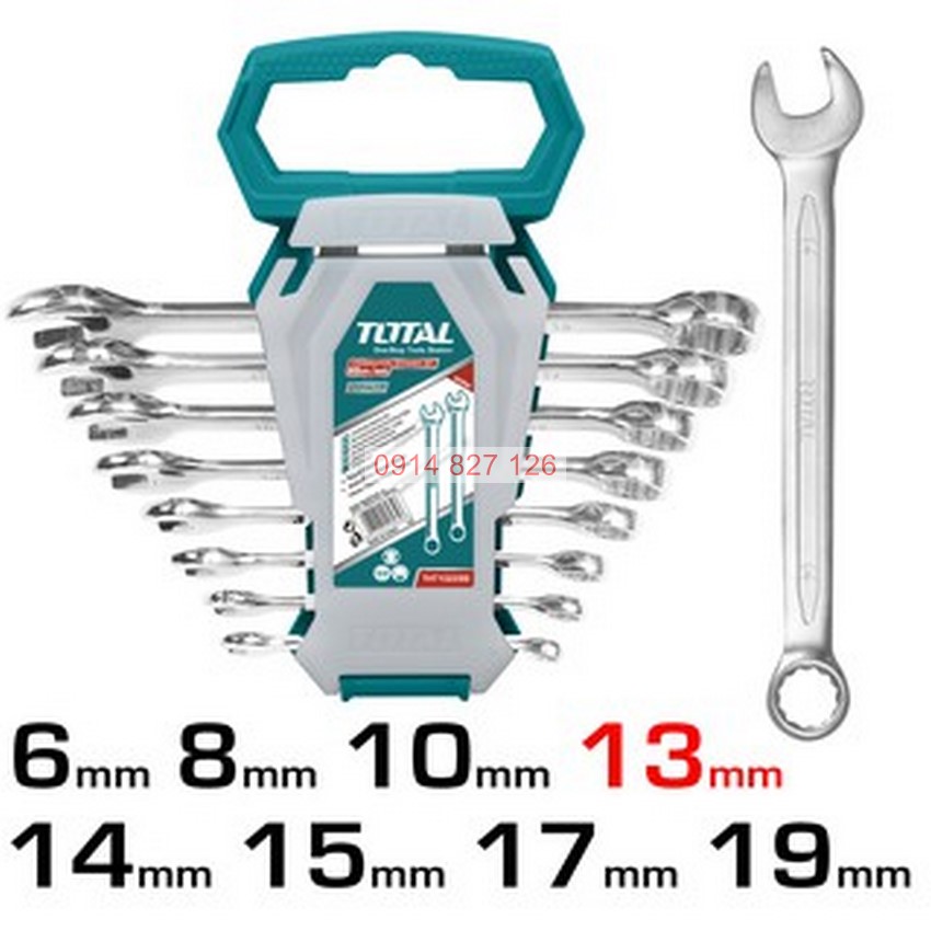 Bộ cờ lê vòng miệng 8 chi tiết TOTAL THT102286-I size 6-19mm, chất liệu Cr-V siêu cứng
