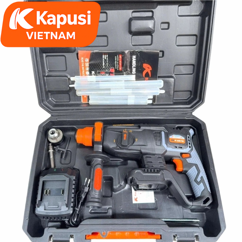 Máy Khoan Đục Bê Tông Pin 21V Kapusi K-6870 – Brushless, 3 Chức Năng, Lực Đập 3.0J, Đầu SDS, Khoan 26mm, BH 12 tháng