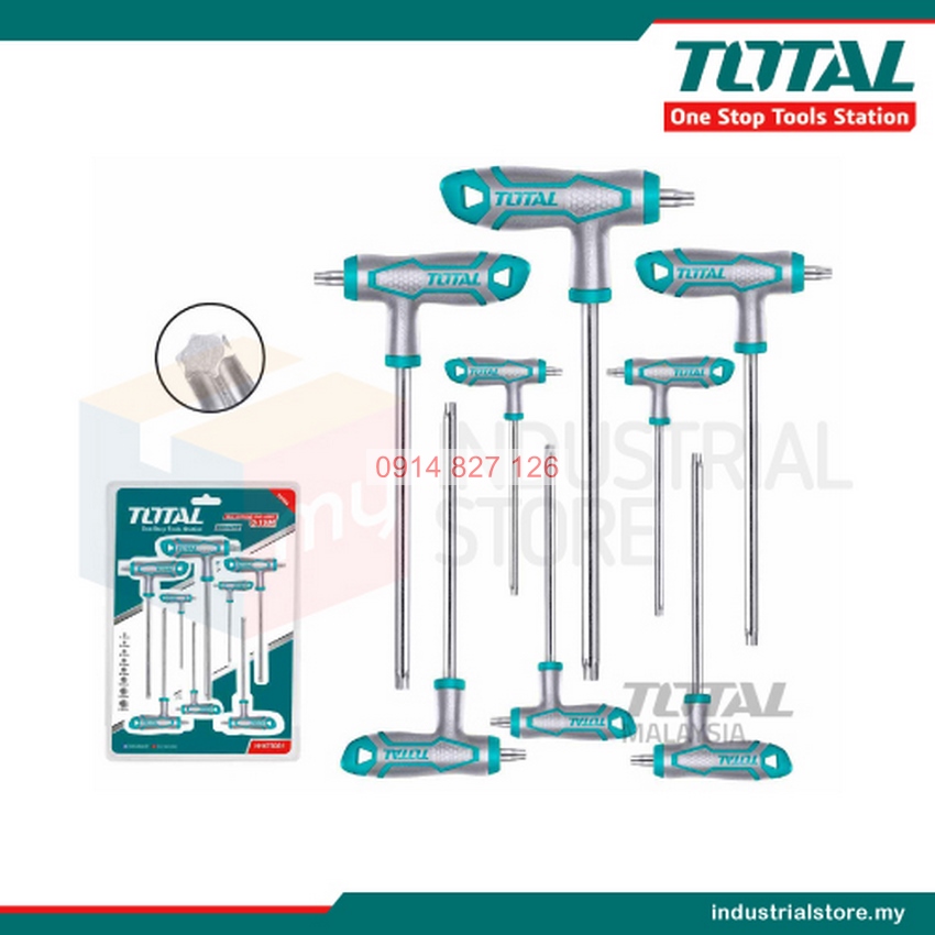 Bộ 8 chìa lục giác bông tay cầm chữ T TOTAL THHW8083 chịu nhiệt Lục giác Chất liệu Cr-V, mạ Crom