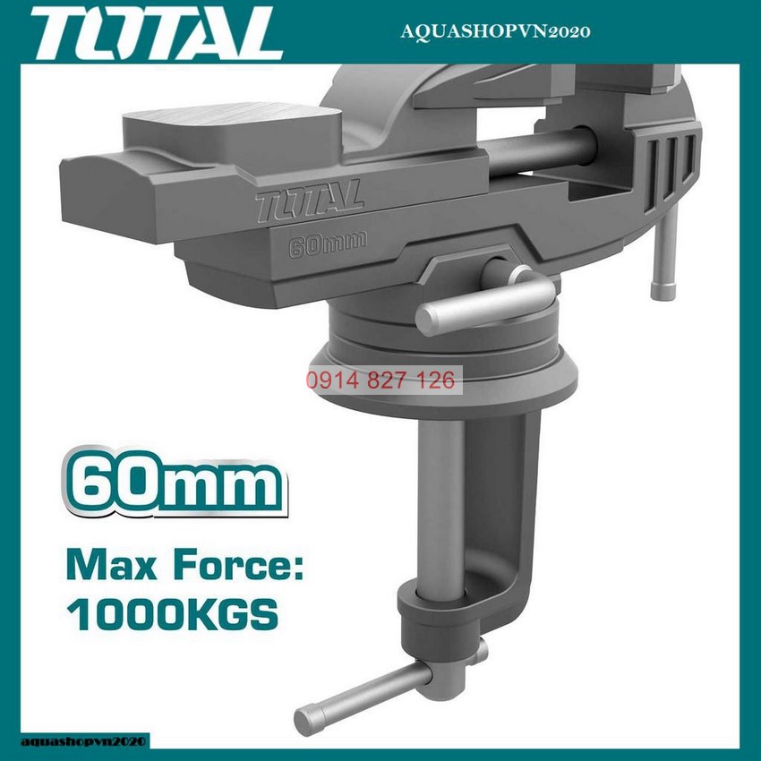 Ê tô kẹp bàn mâm xoay TOTAL, ê tô kẹp cơ khí, lực kẹp 1000-2500kg