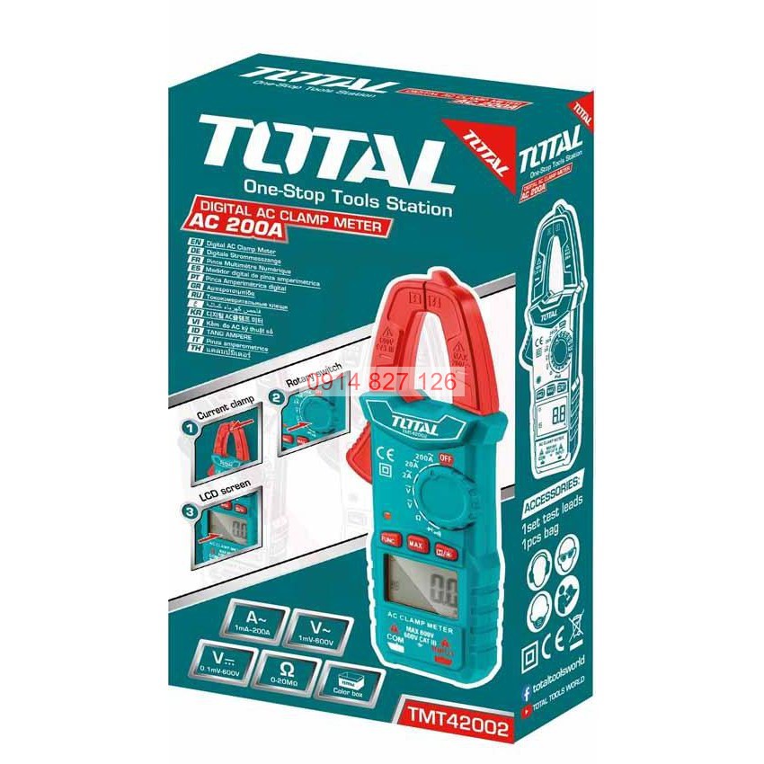 Đồng hồ đo điện ampe kìm AC DC Total TMT42002 đo dòng điện kỹ thuật số 2000 số đếm