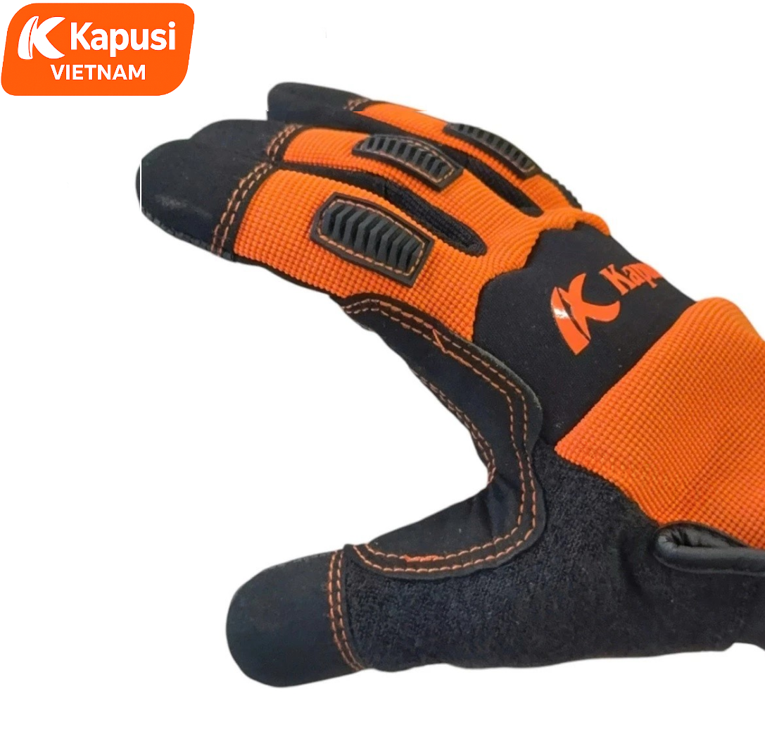 Găng Tay Da Bảo Hộ Hạng Nặng KAPUSI K-2024 Đỏ Đen Chống Cắt Chống Đâm Xuyên Chống Rung Giảm Chấn Cho Thợ Xây Dựng, BH12T