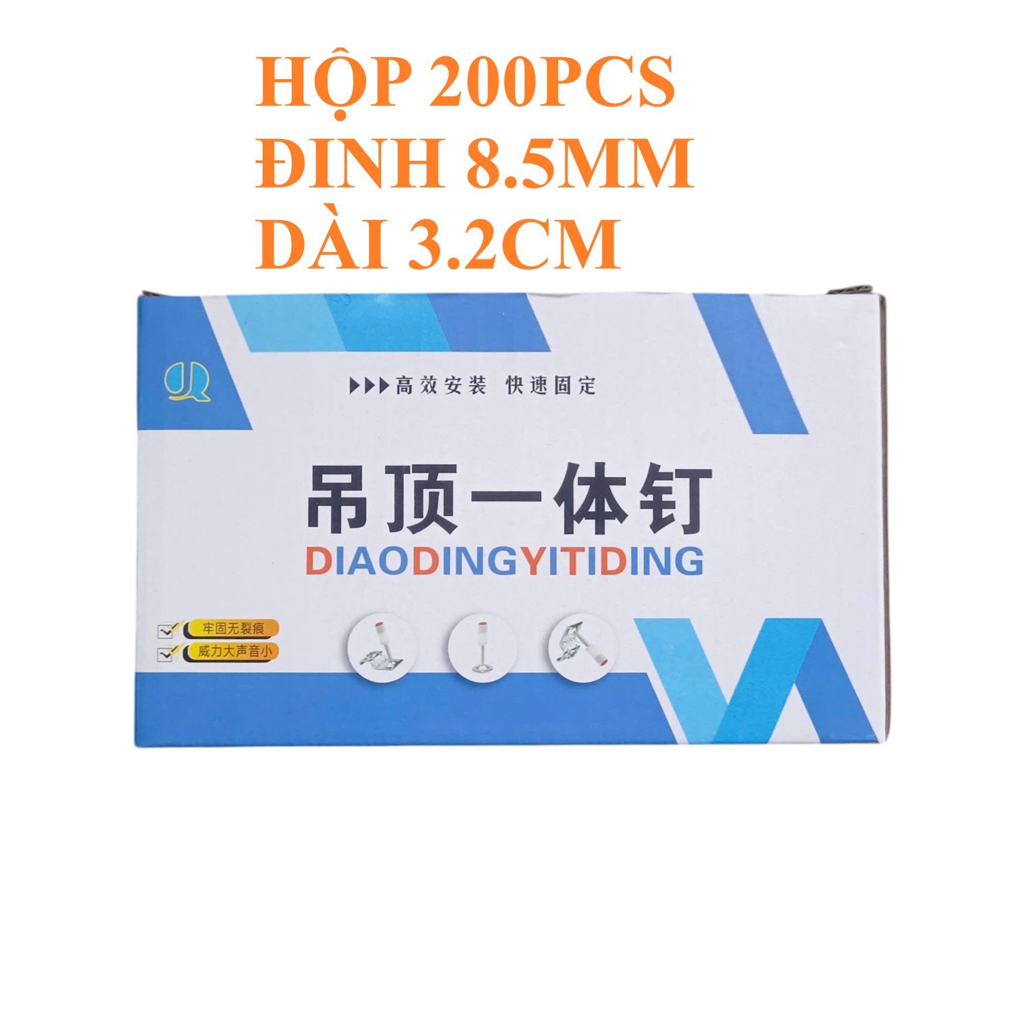 Hộp 200 Đinh Bắn Ty Thẳng đầu nòng 8.5mm, chiều dài 3.2cm hoặc 4.2cm Kapusi – Bắn Xuyên Thép, Bê Tông, Tường Gạch,...