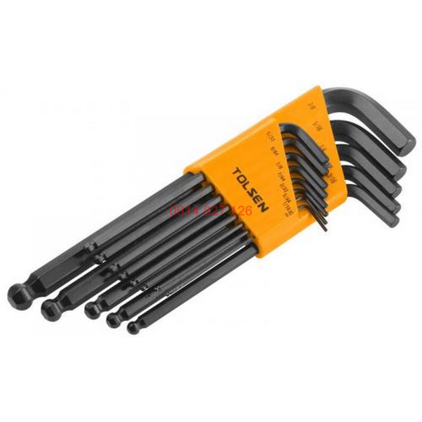 Bộ lục giác hệ inch hãng Tolsen 13 chi tiết đầu bi 20090 thép cr-v đen, chịu nhiệt tốt