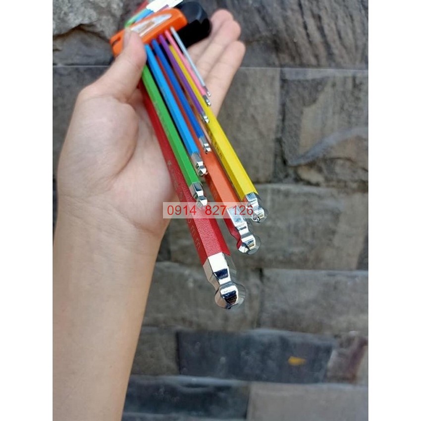 Bộ lục giác bi 7 màu KAPUSI K-0197, 9 cây chữ L từ 1.5-10mm