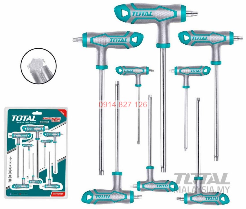 Bộ 8 chìa lục giác bông tay cầm chữ T TOTAL THHW8083 chịu nhiệt Lục giác Chất liệu Cr-V, mạ Crom