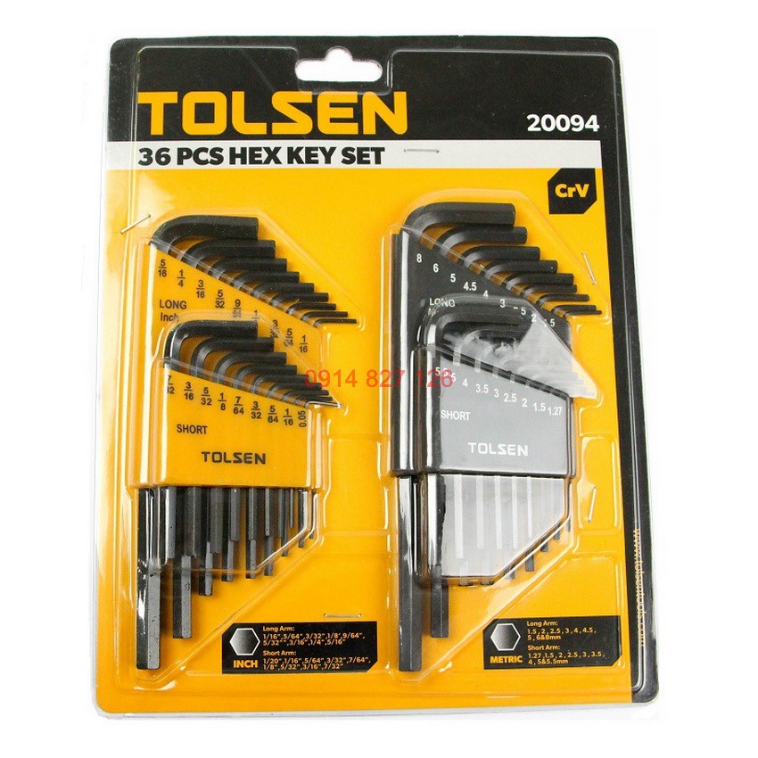 Bộ lục giác hệ met- inch hãng Tolsen 36 chi tiết 20094 thép cr-v