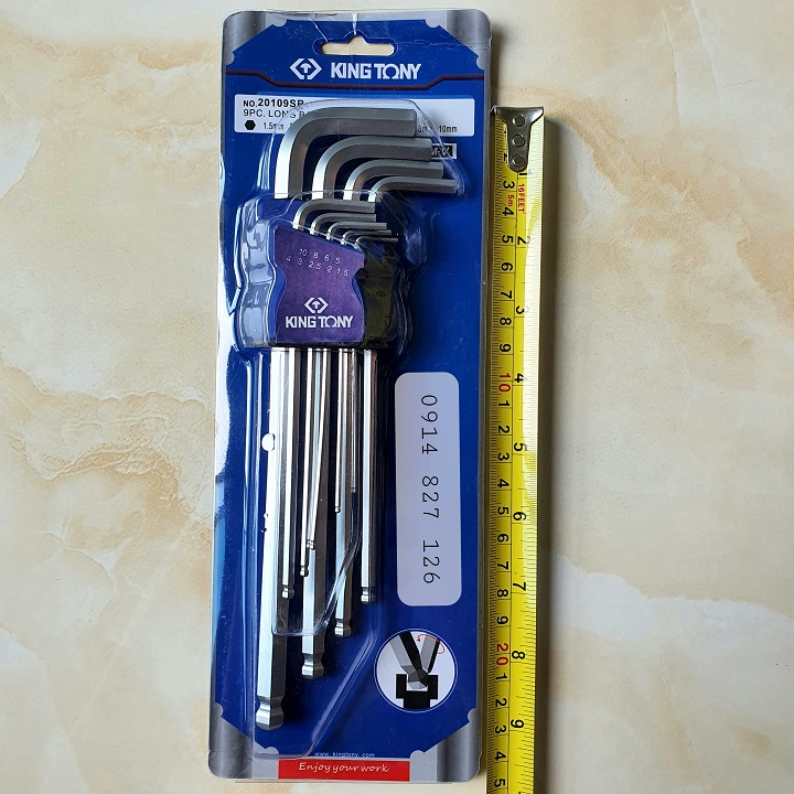 Bộ Lục Giác Đầu Bi Hãng Kingtony Đài Loan 9 Cây Chữ L 1.5-10mm