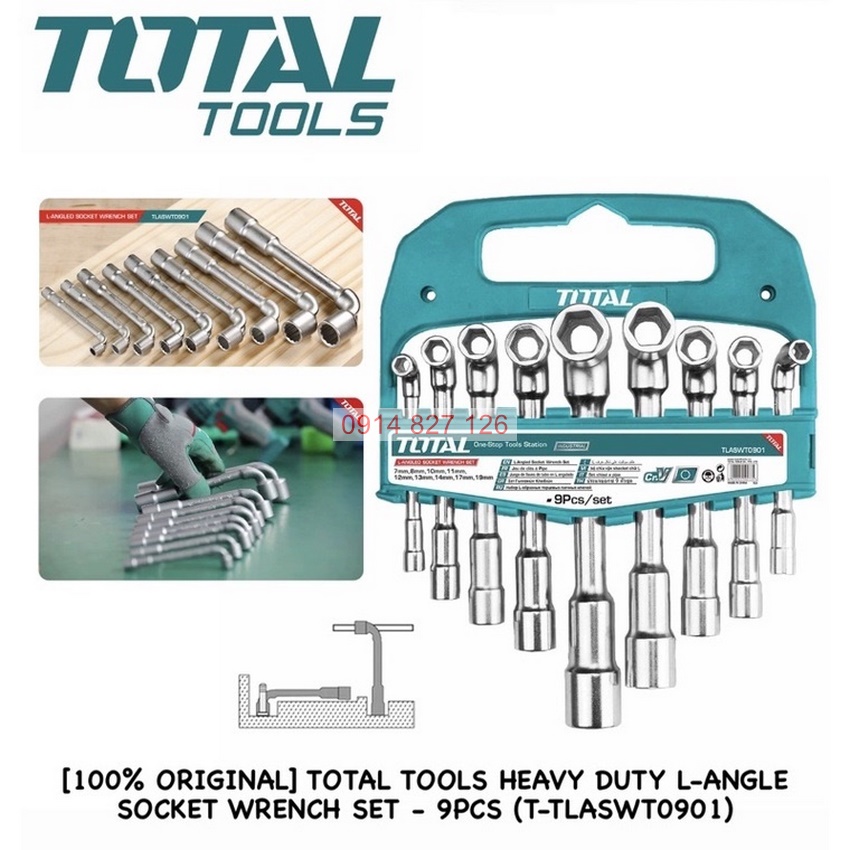 Bộ chìa vặn góc chữ L 9 chi tiết (đồng điếu) Total TLASWT0901 dụng cụ vặn ốc, bu lông