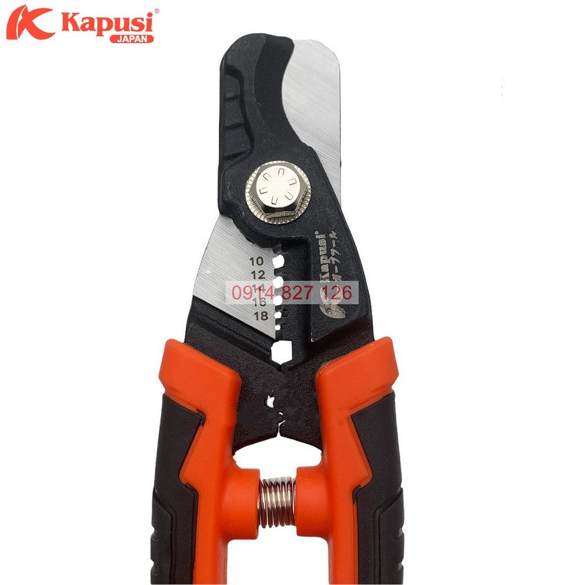 Kìm cắt cáp  đa năng KAPUSI K-9103 185mm, 3 trong 1 cắt-tuốt dây-bấm đầu cos