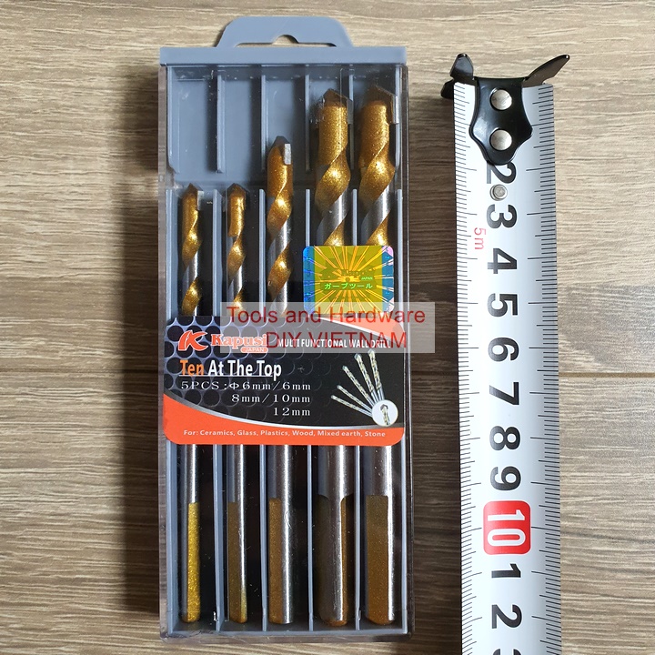 Hộp 5 mũi khoan đa năng K-3608 hãng Kapusi gồm các cỡ hai mũi 6m và mũi 8, 10, 12mm,có tem chống hàng giả