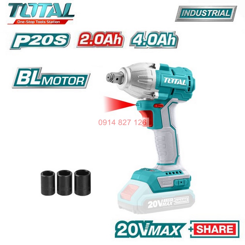 Máy siết mở vít dùng pin TOTAL TIRLI20030 điện thế 20V đầu lục giác 1/4 mô men quay tối đa 170NM, Bh 6 tháng diy-vietnam