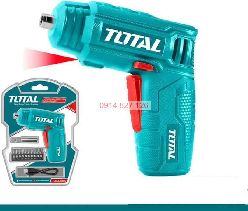 Máy bắn vít mini dùng pin 4v Total TSDLI0402 đầu lục giác 1/4'', tốc độ 180v/p, lực xoắn 4nm, Bh 6 tháng diy-vietnam