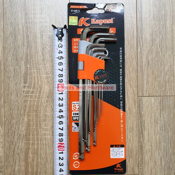 Bộ Lục Giác Đầu Bi Hãng Kapusi K-0193 9 Cây Chữ L 1.5-10mm, Chất liệu thép CR-V6150