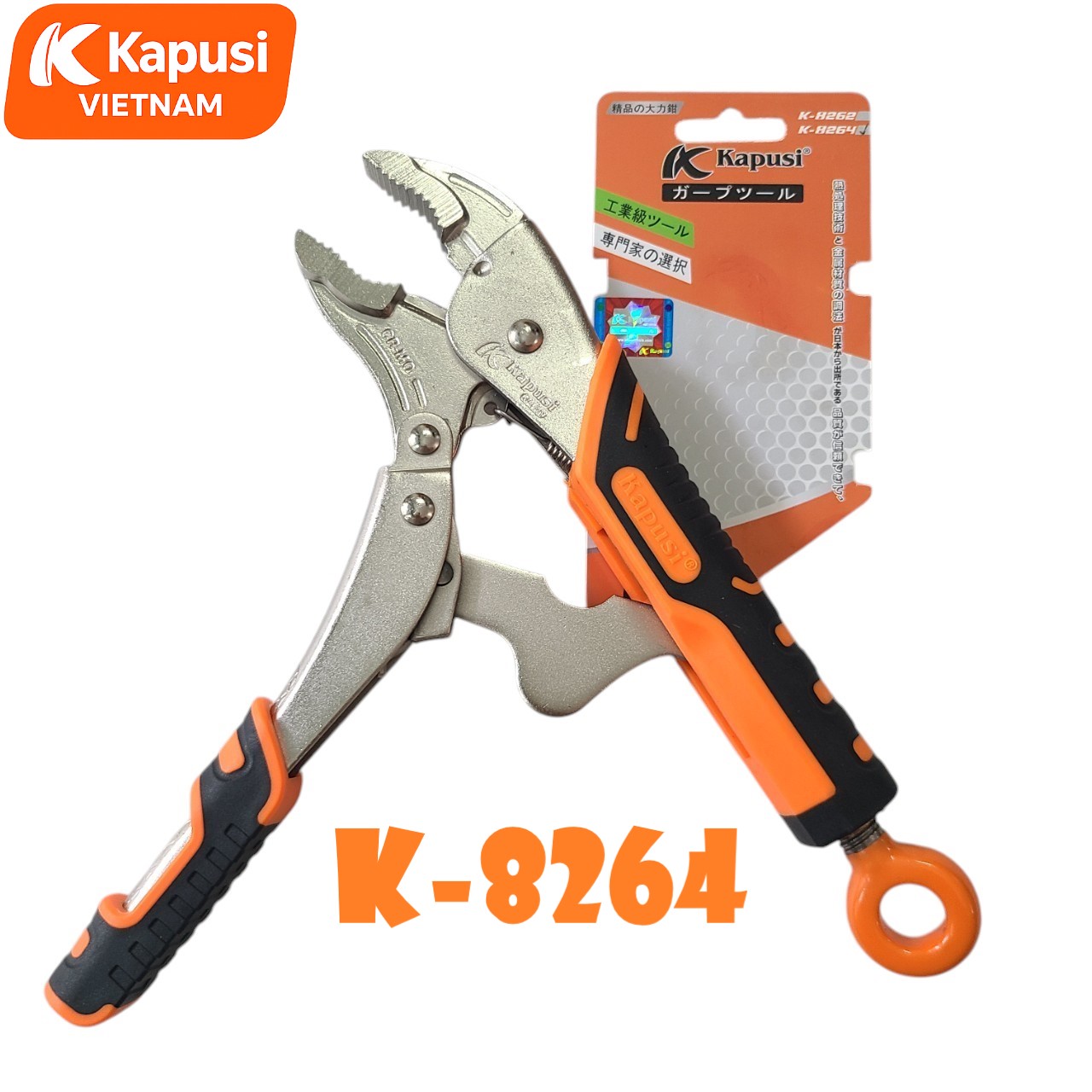 Kìm Chết 10 Inch KAPUSI Có Móc Treo Tăng Lực Độ Mở 65mm Bản Không Tay Bọc K-8262 và Có Tay Bọc K-8264, BH 12 tháng
