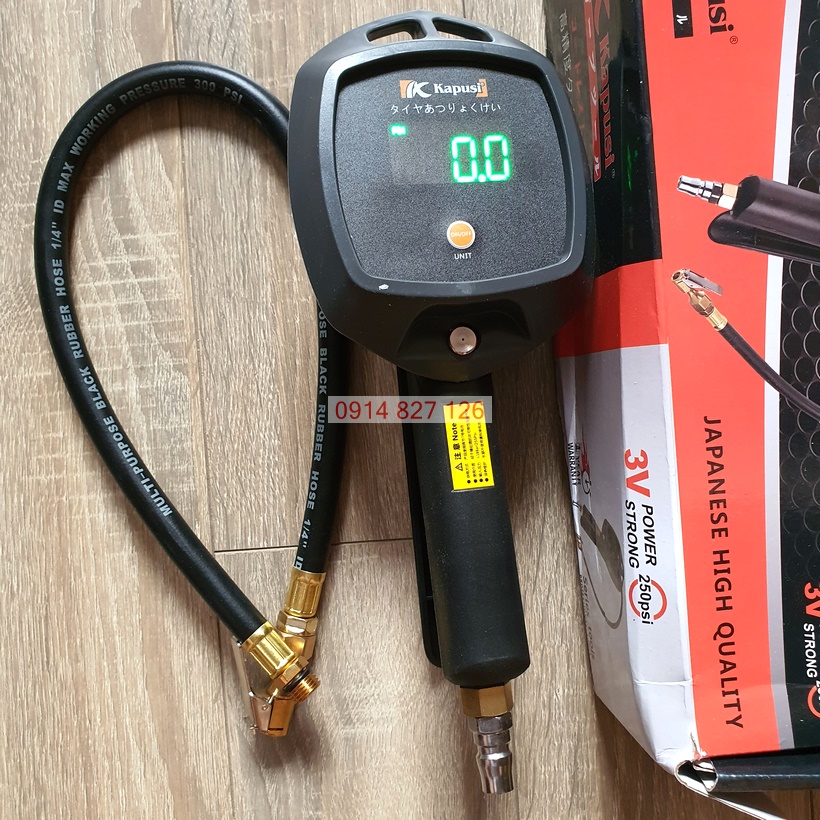 Máy Bơm lốp vỏ xe Ô tô, Xe máy Khí Nén hãng KAPUSI K-1094 có đồng hồ điện tử đo áp suất