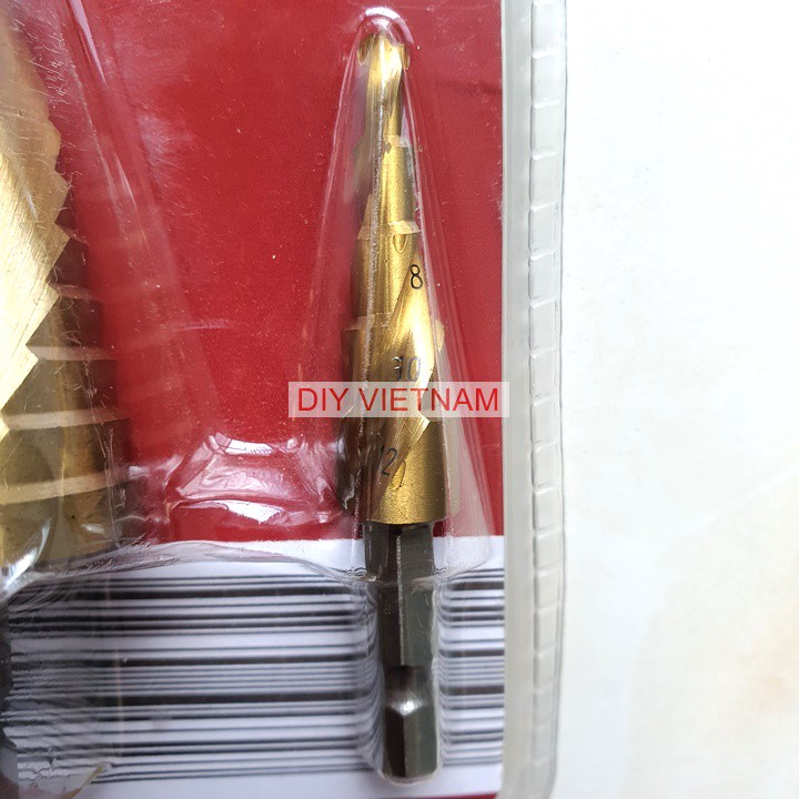 Bộ 3 mũi khoan tháp rãnh xoẵn và rãnh thẳng TITANIUM 4-32mm khoan sắt, tôn (Mũi khoét tháp)