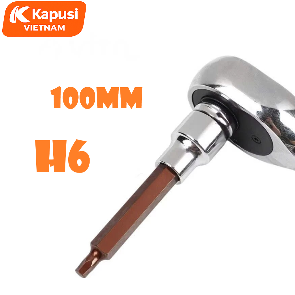 Đầu Tuýp Lục Giác 1/2 Inch Kapusi Dài 100mm (H4-H14) - Thép S2 Siêu Cứng - Chuyên Trị Bu Lông Hốc Sâu - Không Tòe Đầu